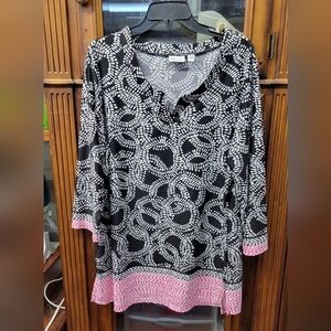 Kim Rogers Black Pink Patterned 2X Tunic Top